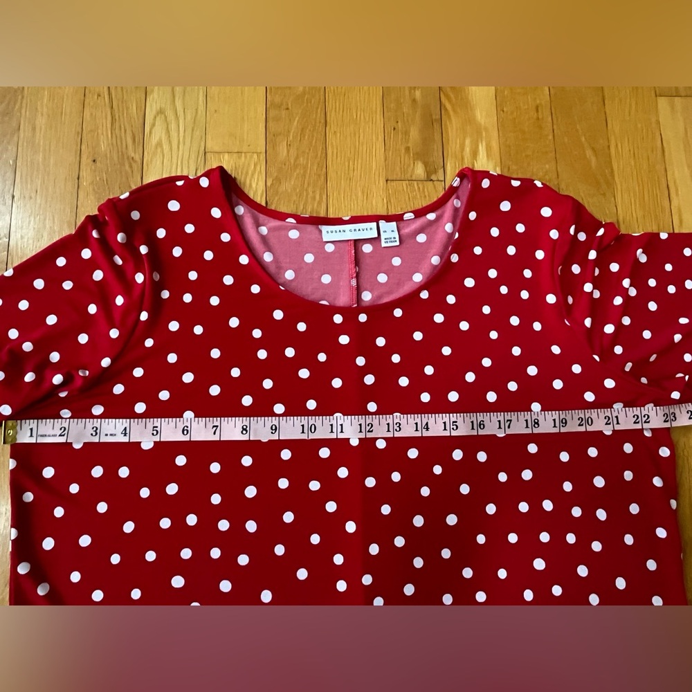 Susan Graver Red White Polka Dot short sleeve comfy stretch swing Dress size XL - Picture 6 of 7